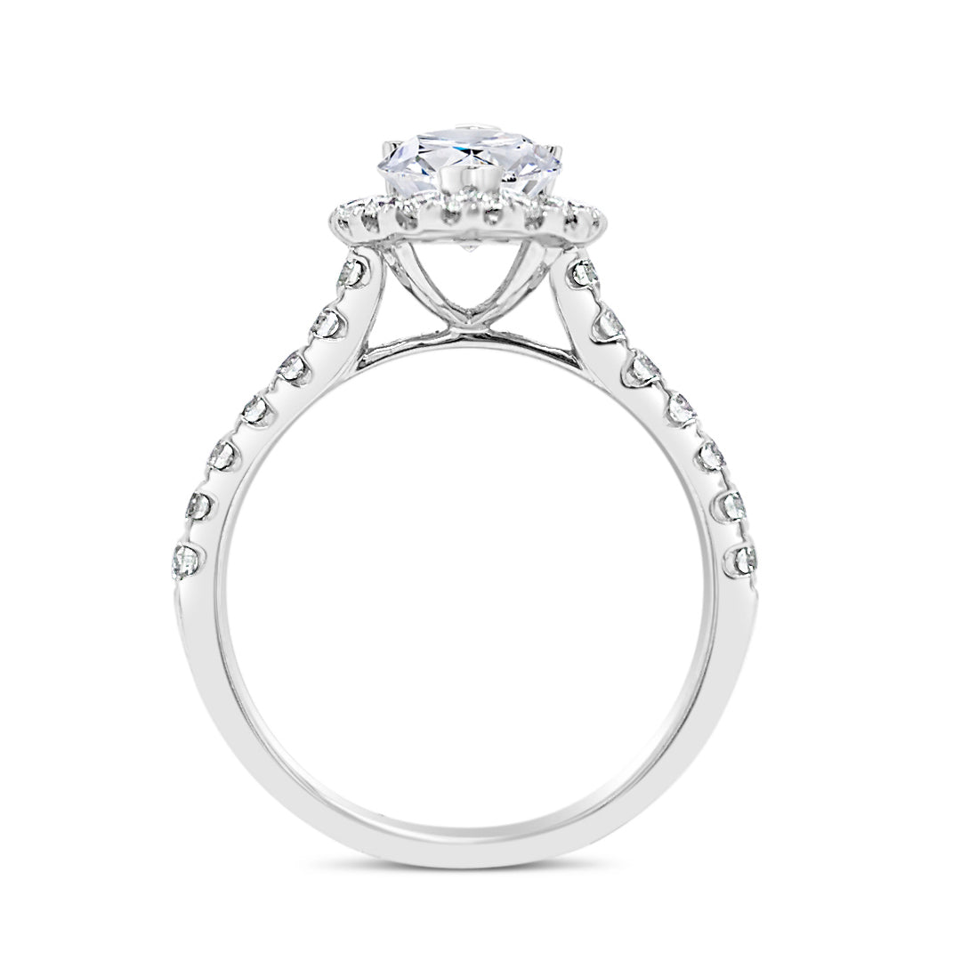 Marquise Halo Diamond Engagement Ring  -18K weigting 3.50 GR  - 30 round diamonds totaling 0.88 carats