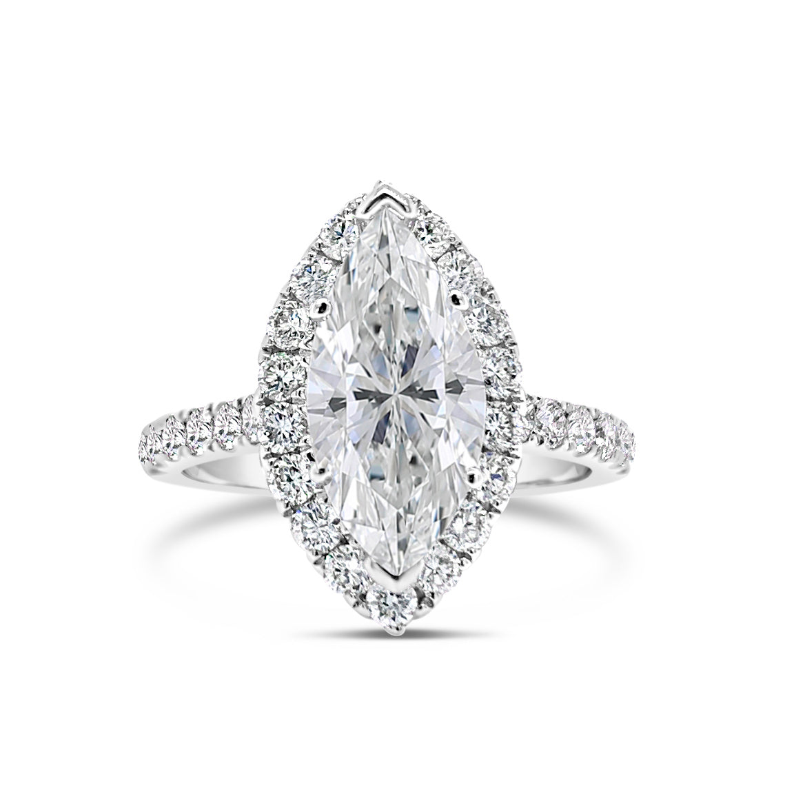 Marquise Halo Diamond Engagement Ring  -18K weigting 3.50 GR  - 30 round diamonds totaling 0.88 carats