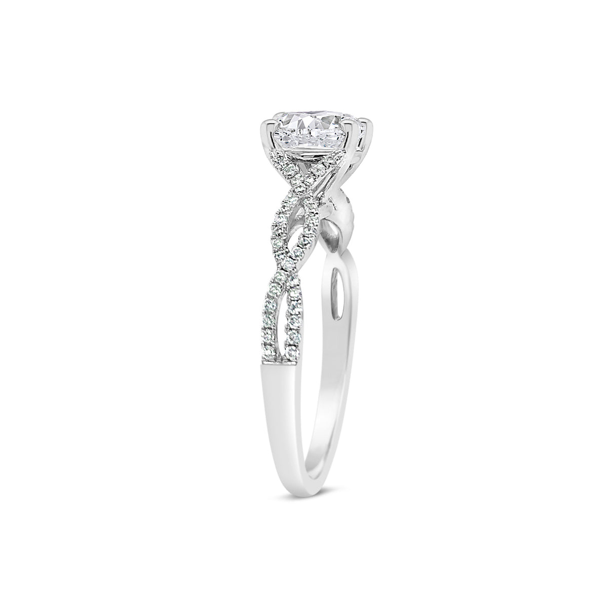 Round Diamond Engagement Ring with Twisted Shank  -18K weighting 2.67 GR  - 64 round diamonds totaling 0.21 carats