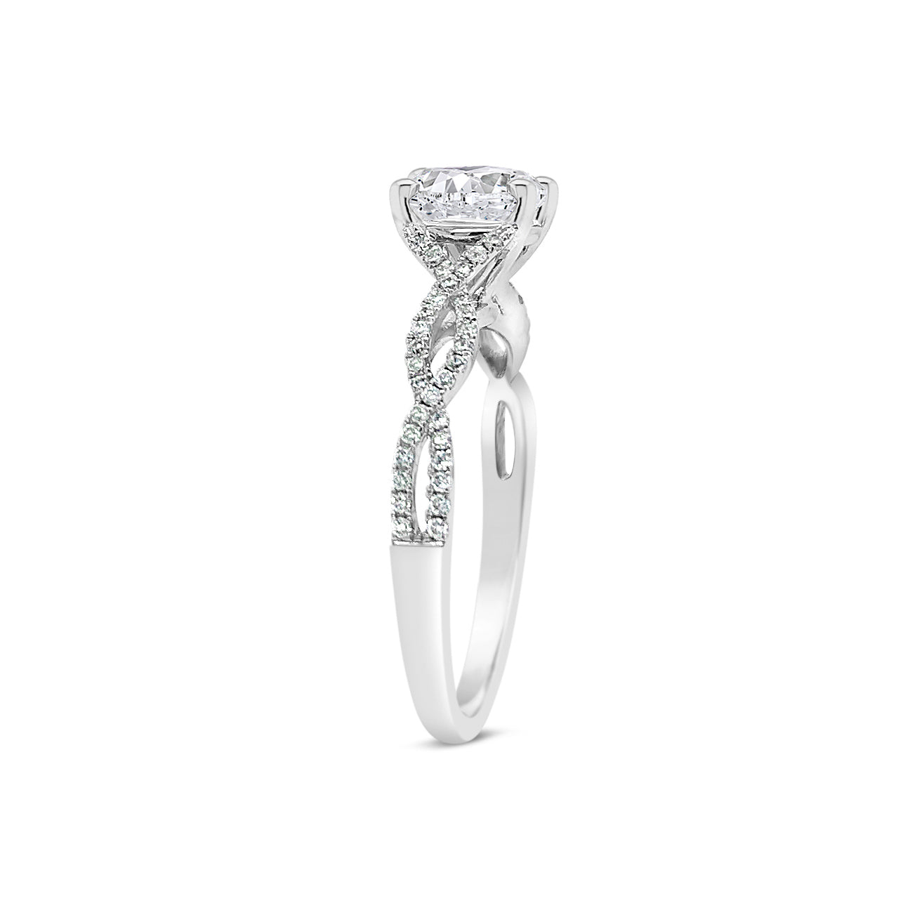 Round Diamond Engagement Ring with Twisted Shank  -18K weighting 2.67 GR  - 64 round diamonds totaling 0.21 carats