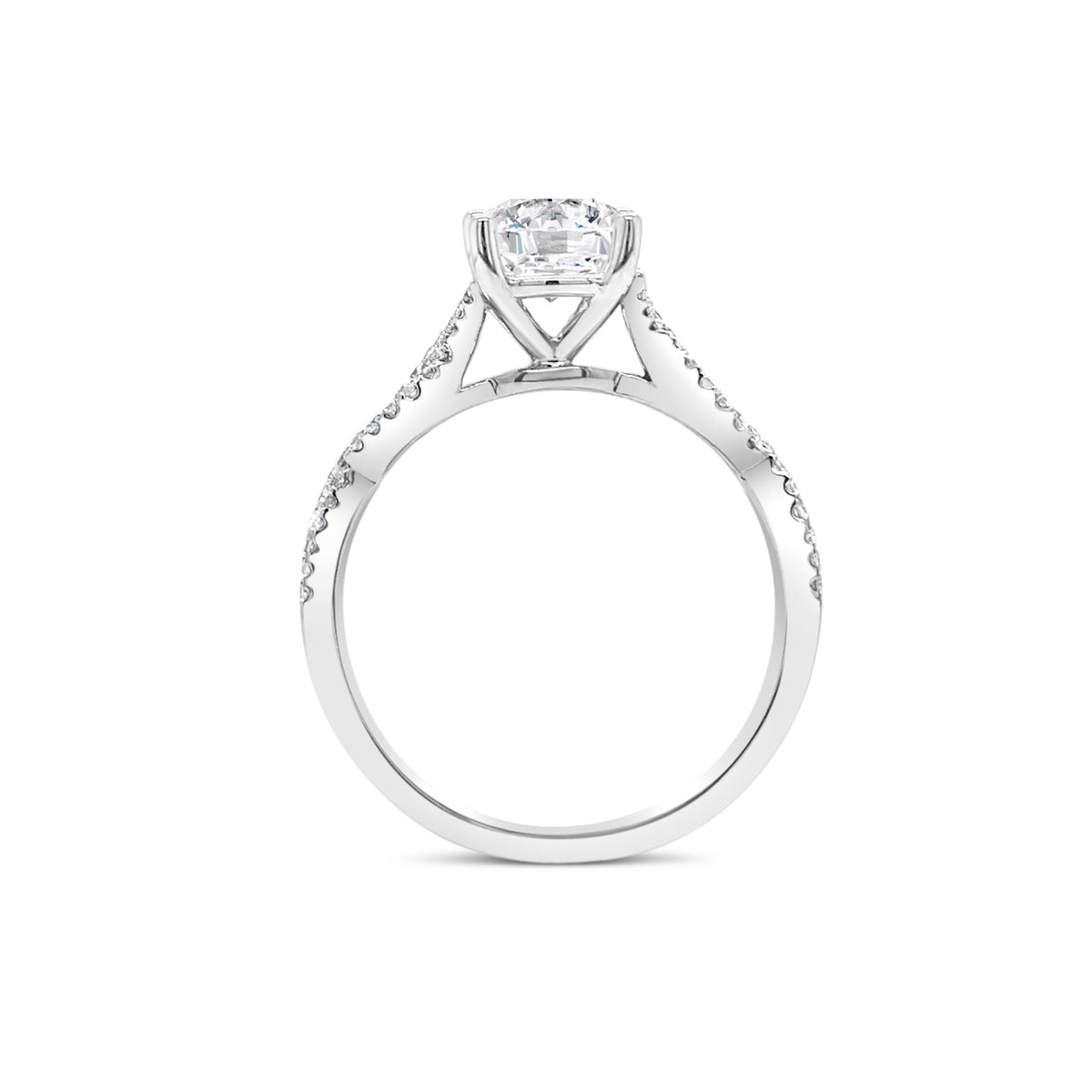 Round Diamond Engagement Ring with Twisted Shank  -18K weighting 2.67 GR  - 64 round diamonds totaling 0.21 carats