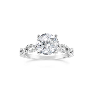 Round Diamond Engagement Ring with Twisted Shank  -18K weighting 2.67 GR  - 64 round diamonds totaling 0.21 carats