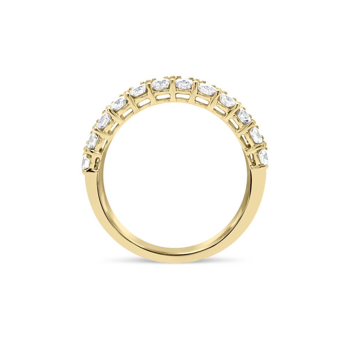 Double-Row 12 Stone Diamond Wedding Band  -18k gold weighing 4.60 grams  -24 round diamonds weighing 1.56 carats  -11 round diamonds weighing .10 carats