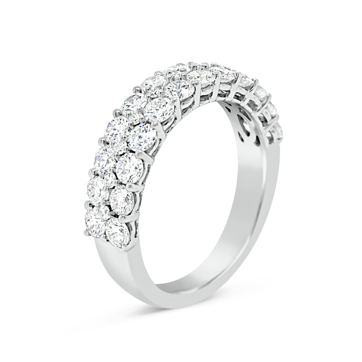 Double-Row 12 Stone Diamond Wedding Band  -18k gold weighing 4.60 grams  -24 round diamonds weighing 1.56 carats  -11 round diamonds weighing .10 carats