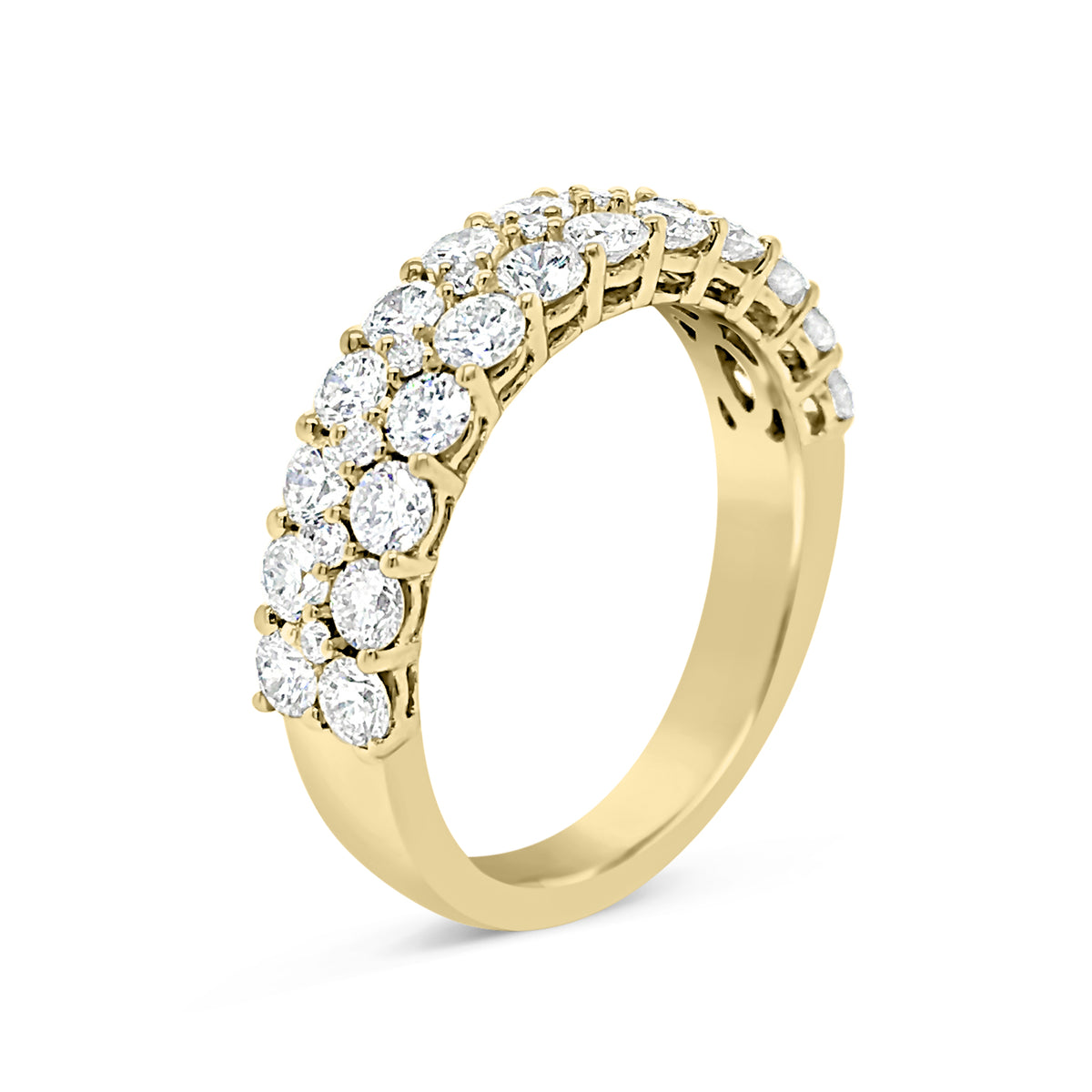 Double-Row 12 Stone Diamond Wedding Band  -18k gold weighing 4.60 grams  -24 round diamonds weighing 1.56 carats  -11 round diamonds weighing .10 carats