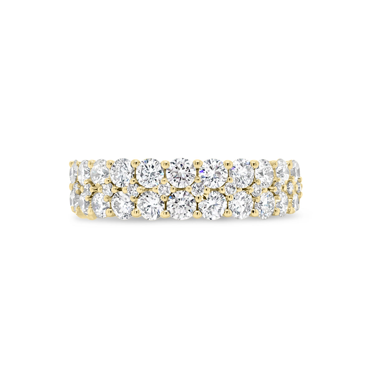 Double-Row 12 Stone Diamond Wedding Band  -18k gold weighing 4.60 grams  -24 round diamonds weighing 1.56 carats  -11 round diamonds weighing .10 carats