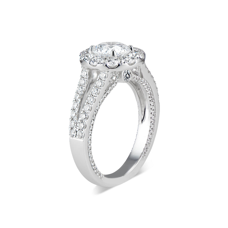 Round Halo Diamond Engagement Ring with Split Shank - Nuha Jewelers