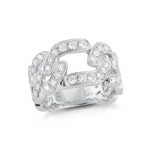 Chain Link Diamond Ring  18k gold, 7.12 grams, 58 round channel-set diamonds 1.32 carats.