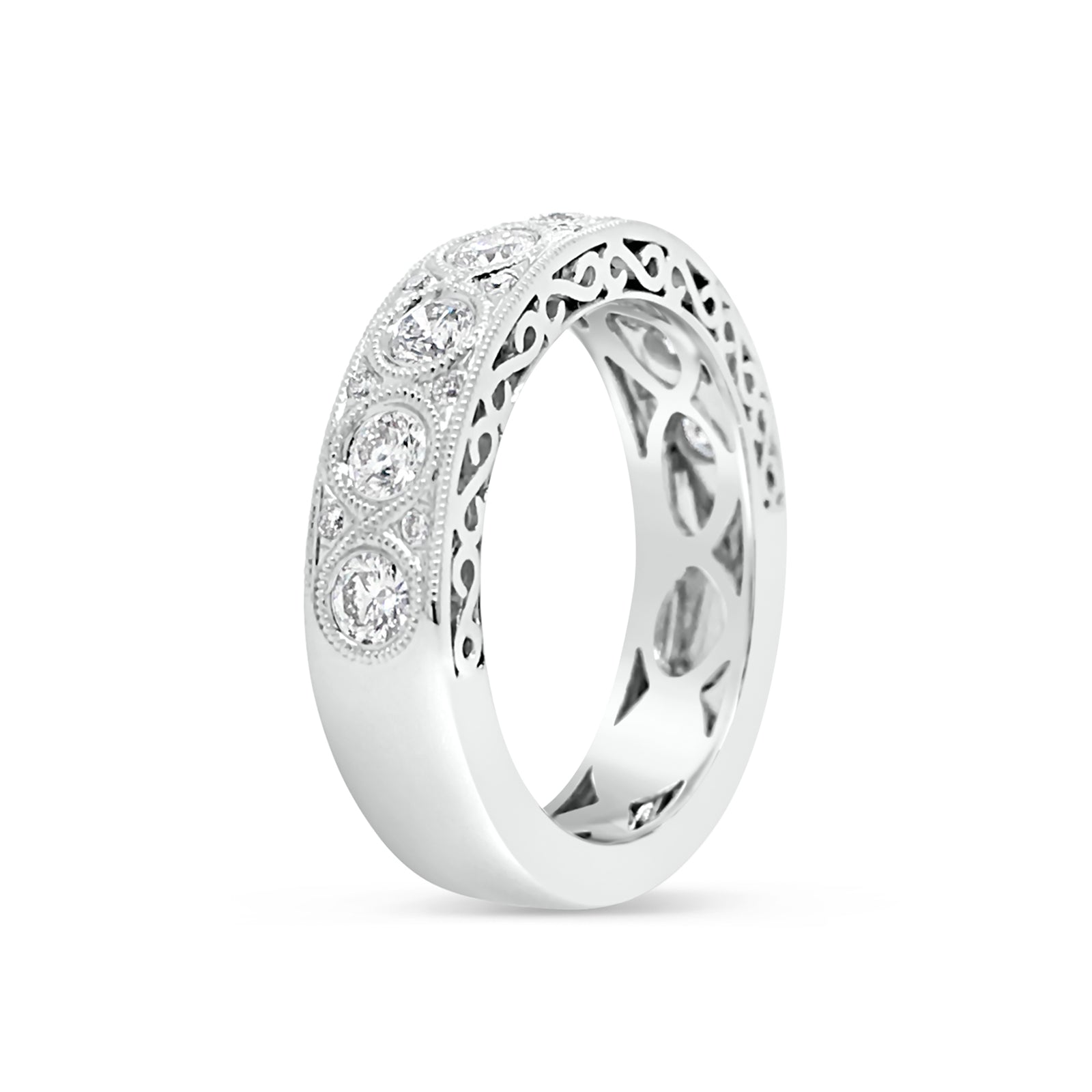 Antiqued Milgrained Diamond Wedding Band  -18k gold weighing 5.87 grams  -22 round diamonds weighing .70 carats