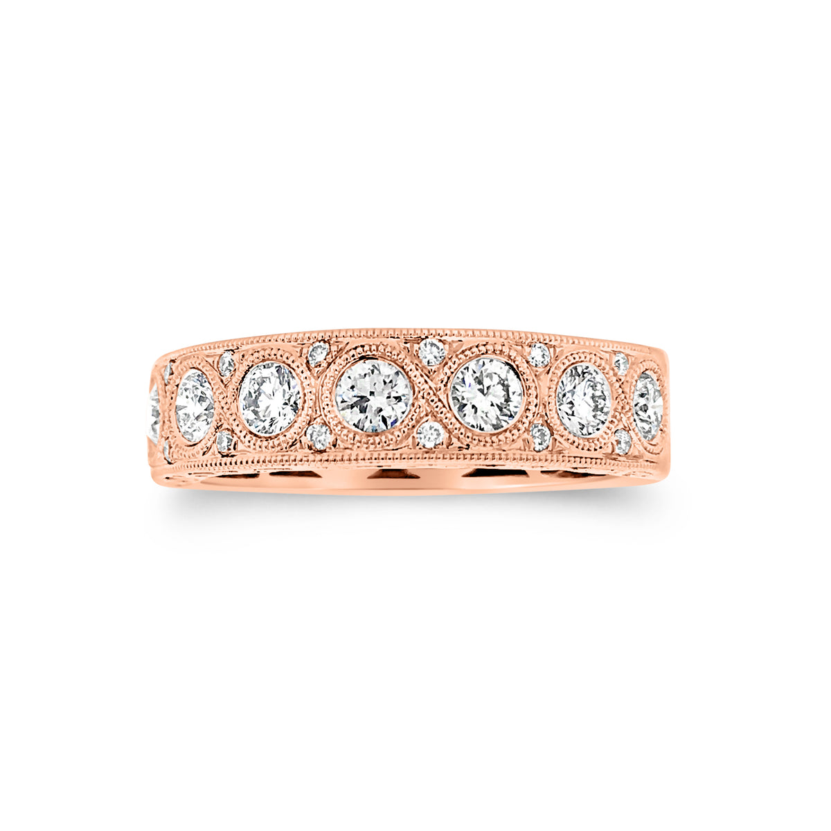 Antiqued Milgrained Diamond Wedding Band  -18k gold weighing 5.87 grams  -22 round diamonds weighing .70 carats