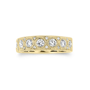 Antiqued Milgrained Diamond Wedding Band  -18k gold weighing 5.87 grams  -22 round diamonds weighing .70 carats