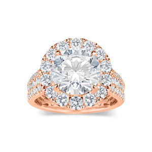 Round Diamond Halo Engagement Ring with Pave Diamond Shank  -18 K weighting 5.81 GR  - 72 round diamonds totaling 1.49 carats
