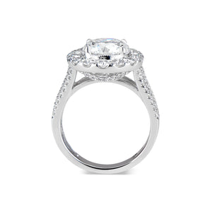 Round Diamond Halo Engagement Ring with Pave Diamond Shank  -18 K weighting 5.81 GR  - 72 round diamonds totaling 1.49 carats