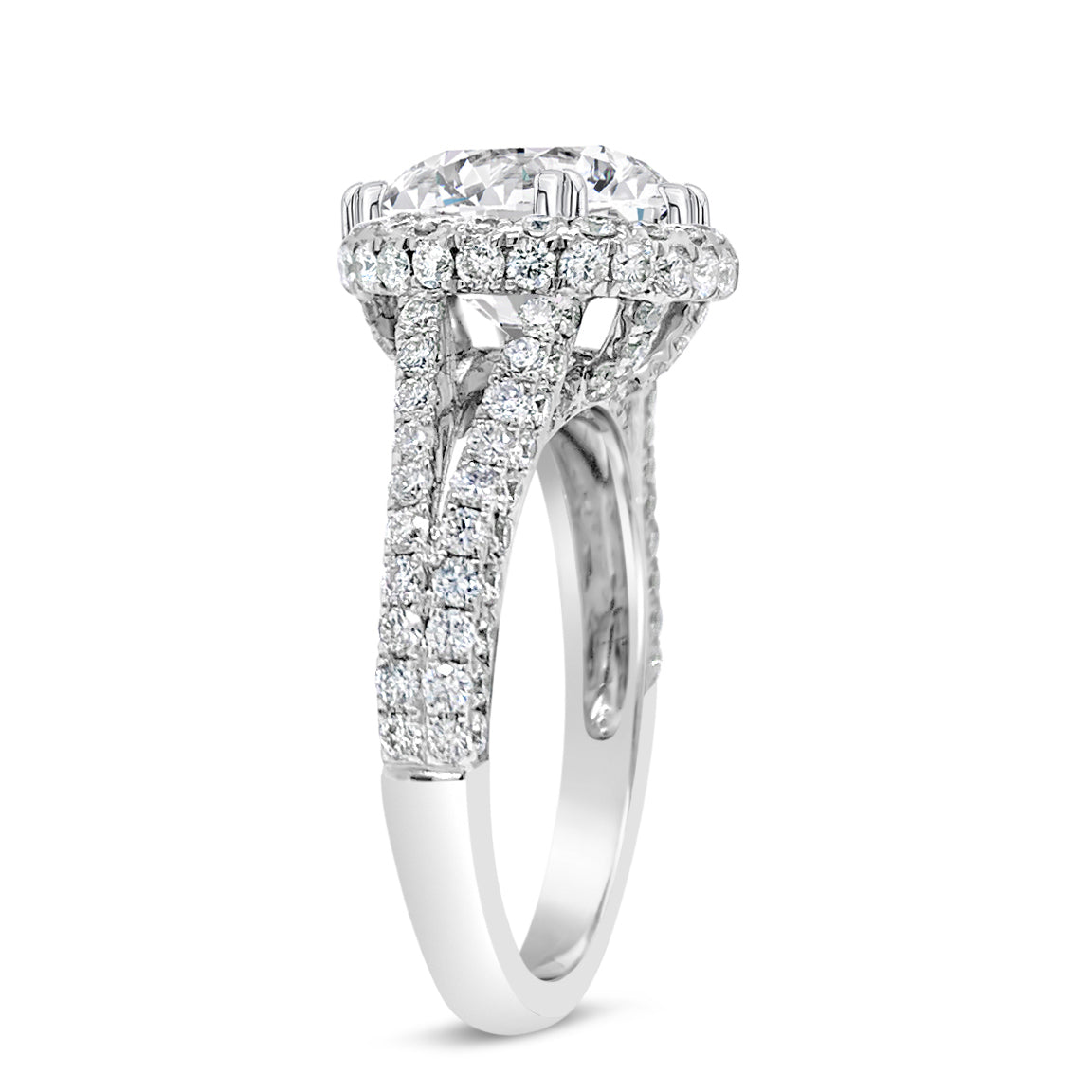 Double-Edge Halo Diamond Engagement Ring  -18K Weighting 4.97GR  - 150 round diamonds totaling 1.45 carats