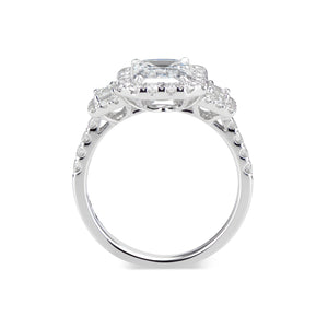 Three-Stone Emerald-Cut Diamond Engagement Ring  -18K weighting 3.98 GR  - 42 round diamonds totaling 0.62 carats