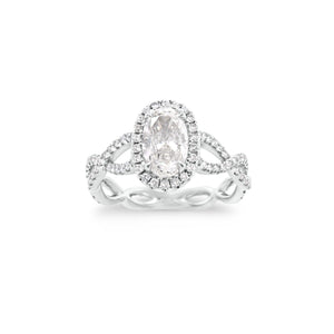Round Diamond Halo Engagement Ring with Twisted Shank  -18K weighting 3.06  - 110 round diamonds totaling 0.59 carats
