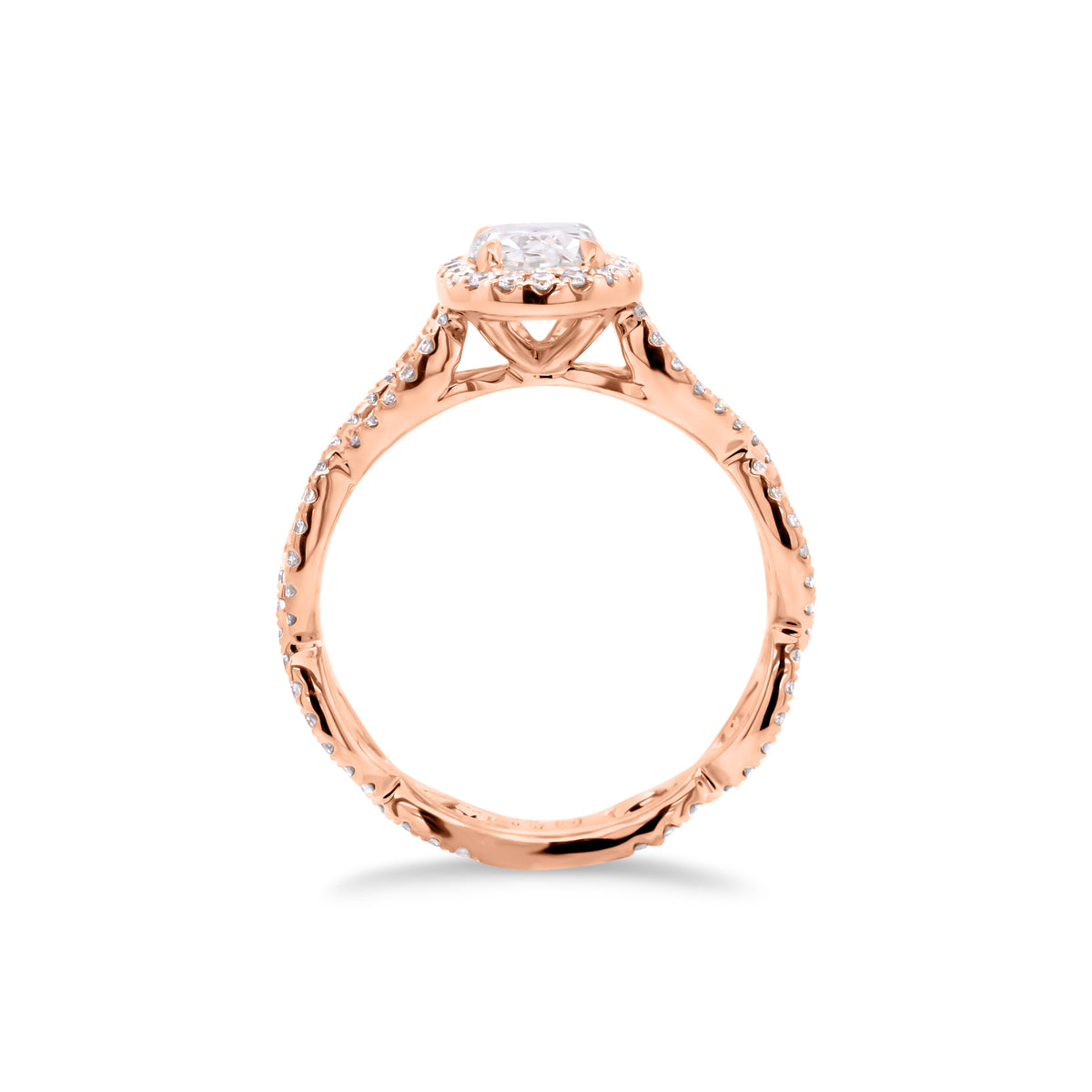 Round Diamond Halo Engagement Ring with Twisted Shank  -18K weighting 3.06  - 110 round diamonds totaling 0.59 carats