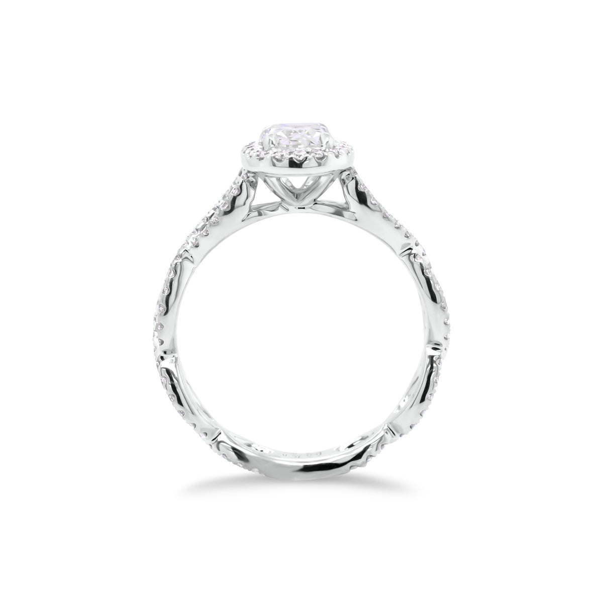Round Diamond Halo Engagement Ring with Twisted Shank  -18K weighting 3.06  - 110 round diamonds totaling 0.59 carats