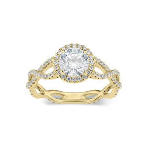 Round Diamond Halo Engagement Ring with Twisted Shank  -18K weighting 3.06  - 110 round diamonds totaling 0.59 carats