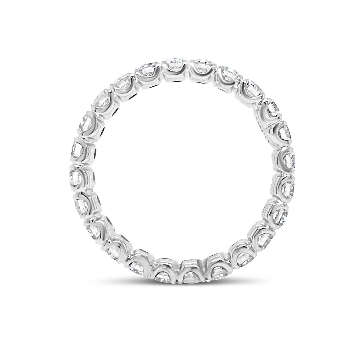 Simple Four Prong-Set Diamond Eternity Band  -18k gold weighing 2.38 grams  -24 round diamonds weighing 1.49 carats