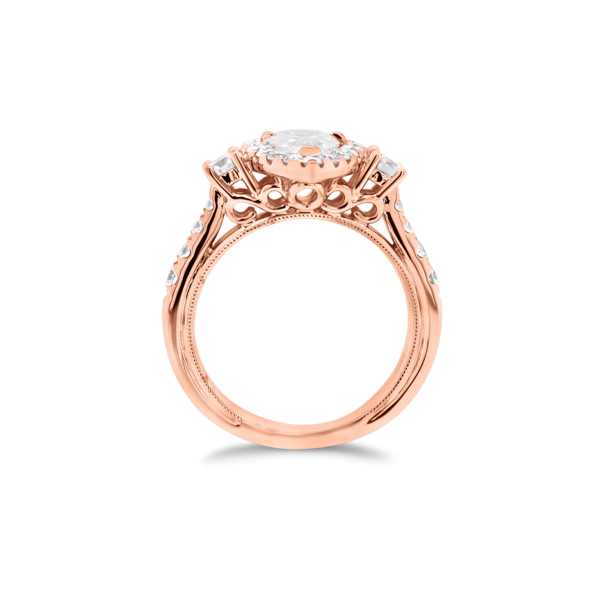 Pear Halo Diamond Engagement Ring with Side Stones  -18K weigting 4.83 GR  - 27 round diamonds totaling 0.74 carats