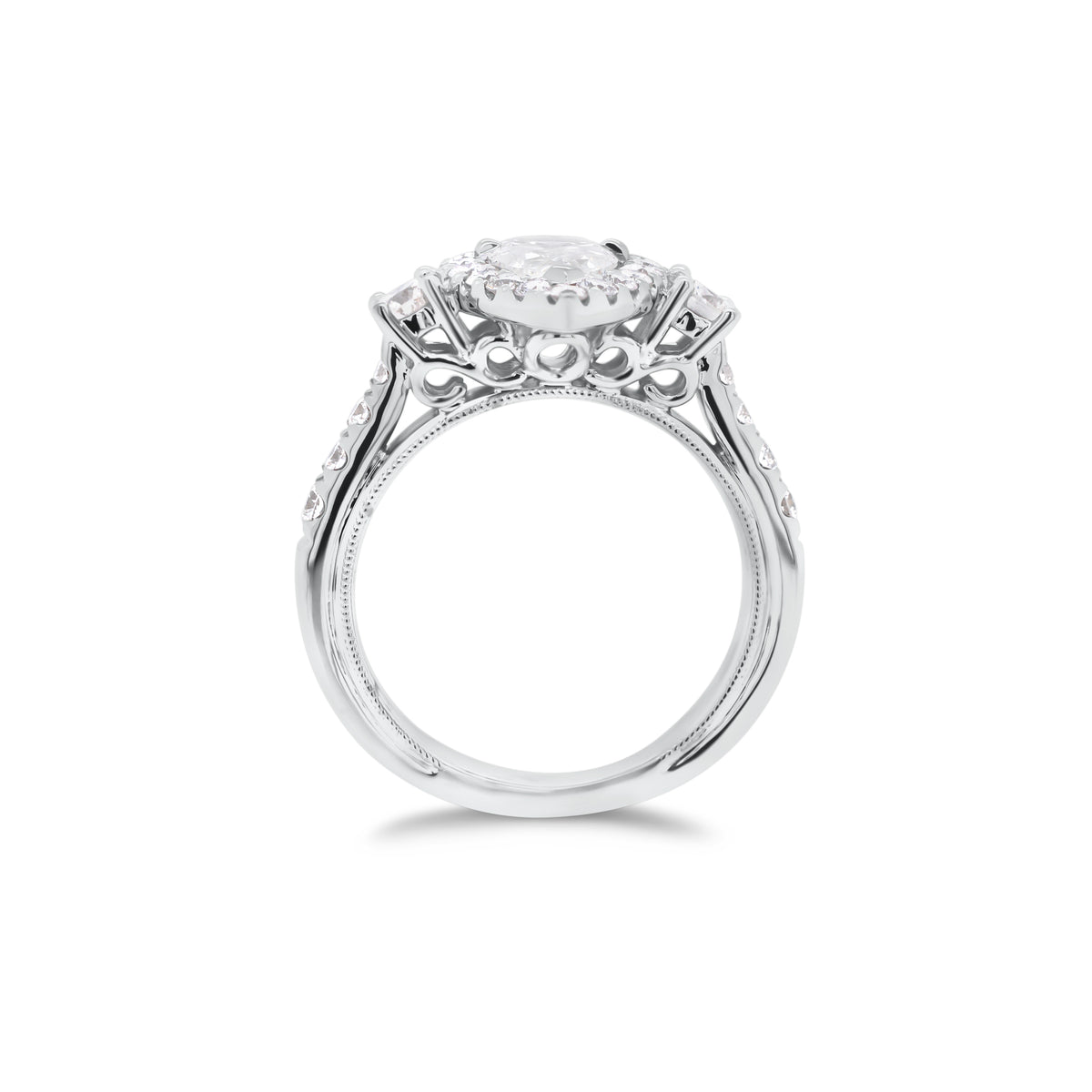 Pear Halo Diamond Engagement Ring with Side Stones  -18K weigting 4.83 GR  - 27 round diamonds totaling 0.74 carats