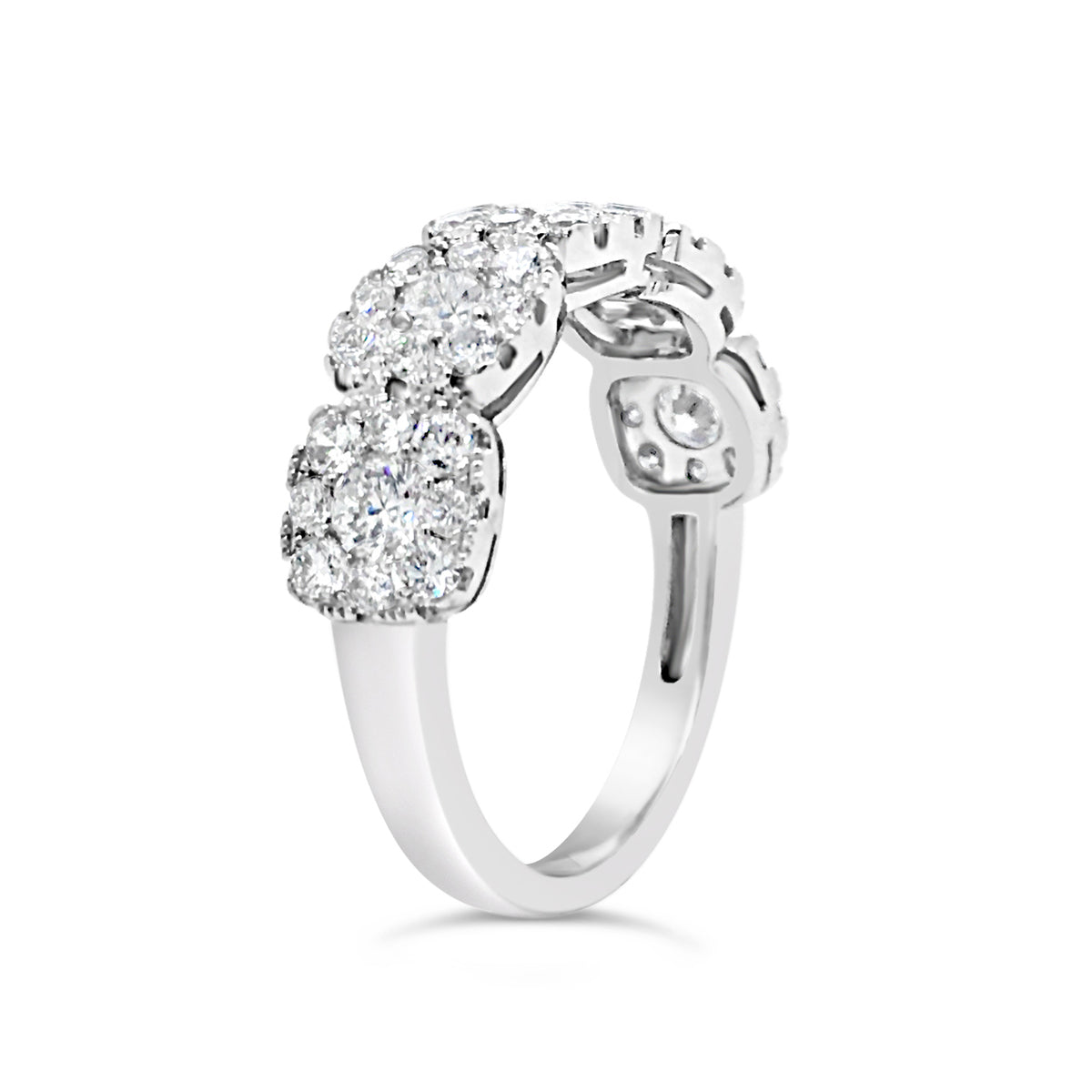 Square-Shaped Diamond Wedding Band  -18k gold weighing 3.47 grams  -40 round diamonds weighing .87 carats  -5 round diamonds weighing .55 carats