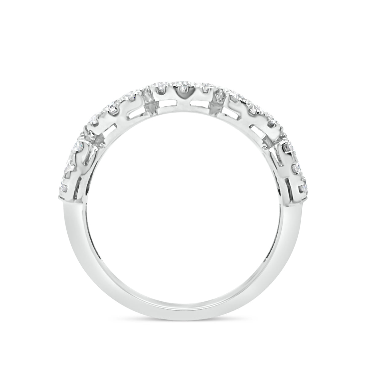 Square-Shaped Diamond Wedding Band  -18k gold weighing 3.47 grams  -40 round diamonds weighing .87 carats  -5 round diamonds weighing .55 carats