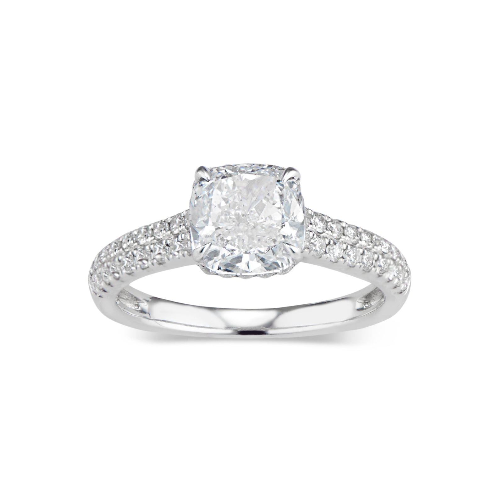 Cushion Hidden Halo Diamond Engagement Ring  -18K weighting 3.01 GR  - 62 round diamonds totaling 0.44 carats