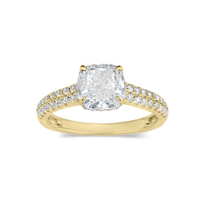 Cushion Hidden Halo Diamond Engagement Ring  -18K weighting 3.01 GR  - 62 round diamonds totaling 0.44 carats