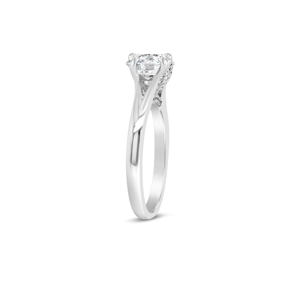 Diamond Solitaire Engagement Ring  -18K weighting 3.14 GR   - 44 round diamonds totaling 0.14 carats