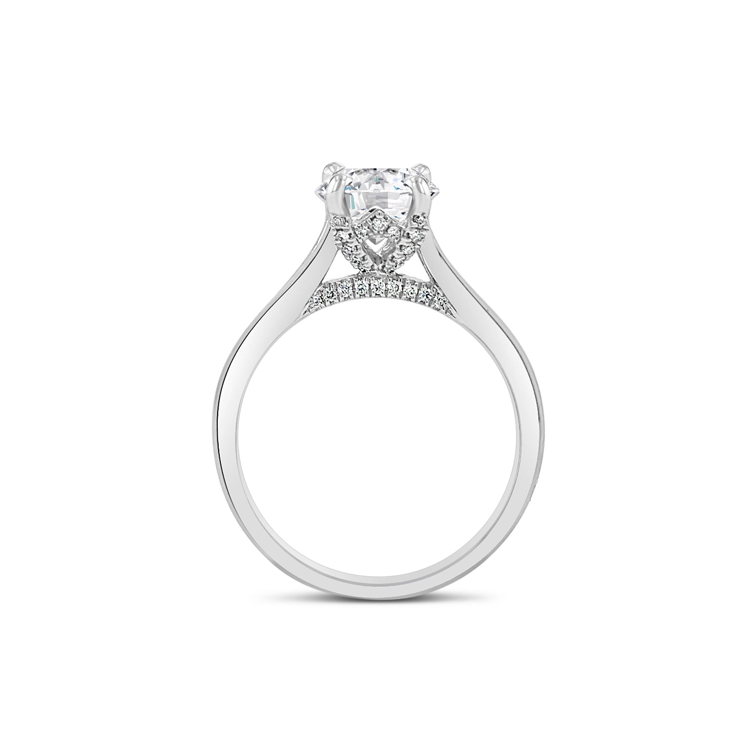 Diamond Solitaire Engagement Ring  -18K weighting 3.14 GR   - 44 round diamonds totaling 0.14 carats