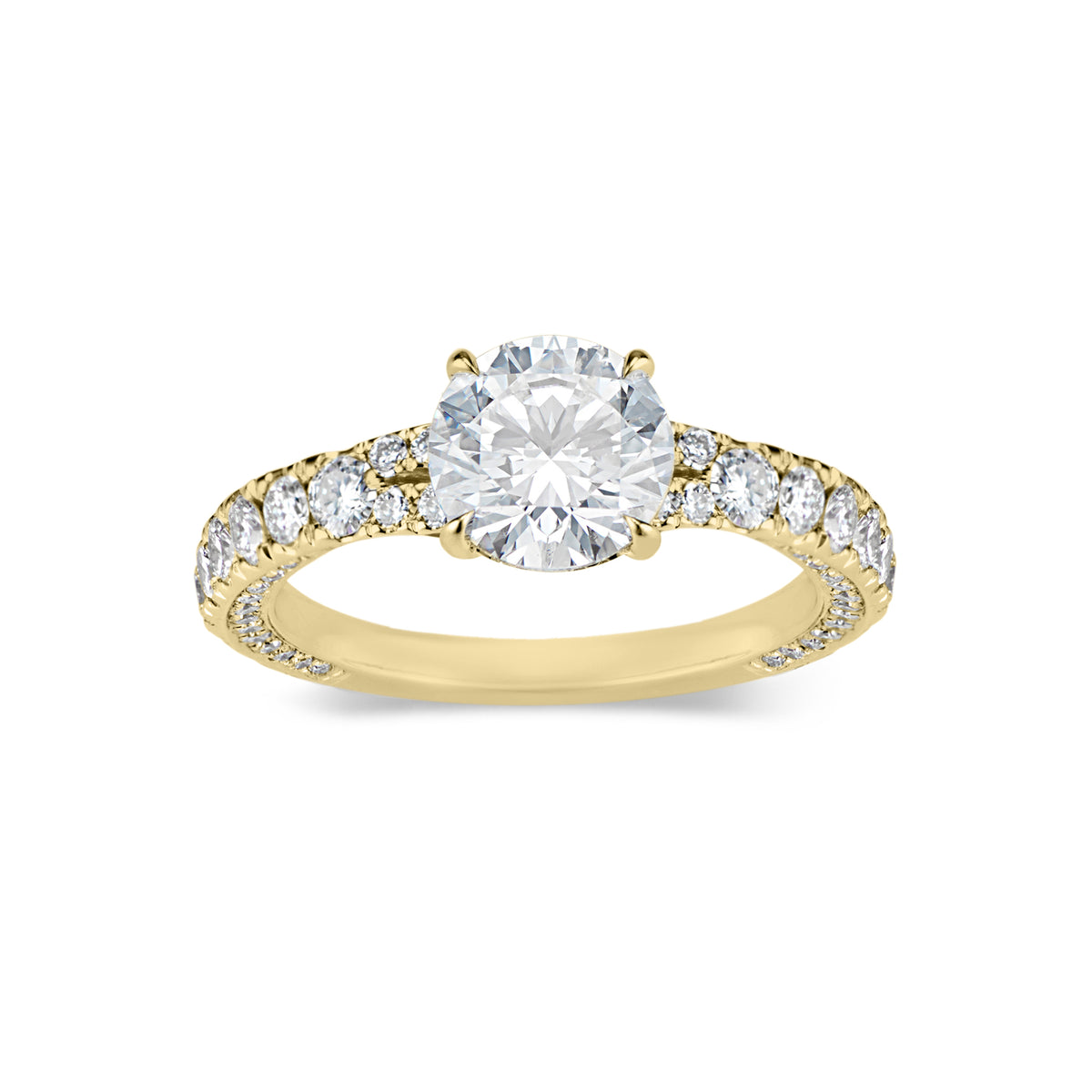 Round Diamond Engagement Ring with Bypass Shank  -18K weighting 3.22 GR  - 134 round diamonds totaling 0.99 carats