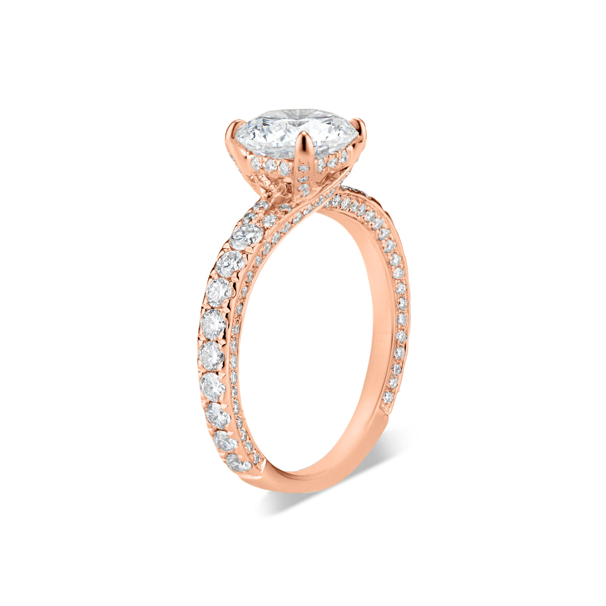 Round Diamond Engagement Ring with Bypass Shank  -18K weighting 3.22 GR  - 134 round diamonds totaling 0.99 carats