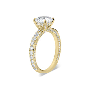 Round Diamond Engagement Ring with Bypass Shank  -18K weighting 3.22 GR  - 134 round diamonds totaling 0.99 carats