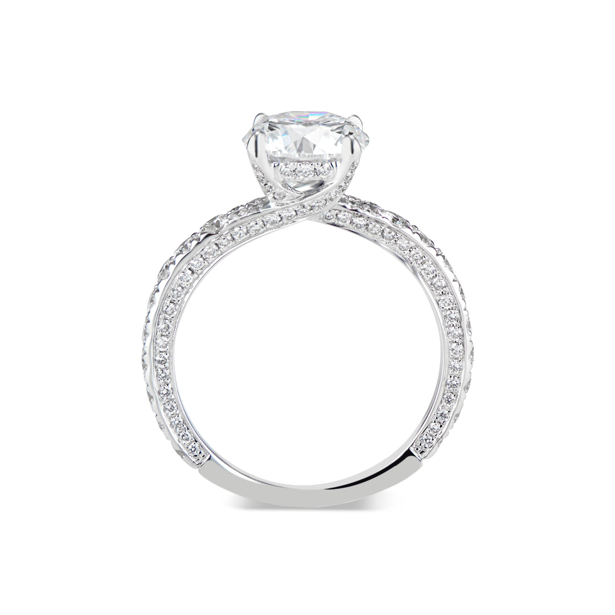 Round Diamond Engagement Ring with Bypass Shank  -18K weighting 3.22 GR  - 134 round diamonds totaling 0.99 carats