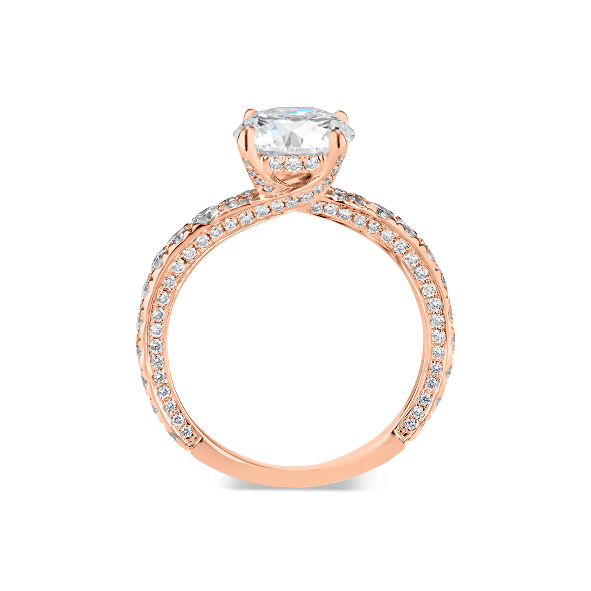 Round Diamond Engagement Ring with Bypass Shank  -18K weighting 3.22 GR  - 134 round diamonds totaling 0.99 carats