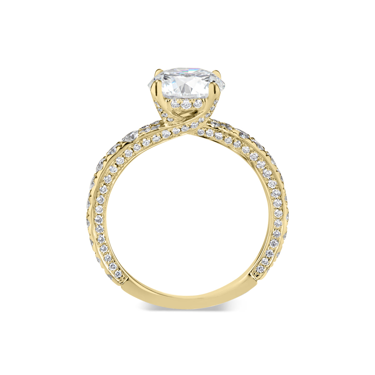 Round Diamond Engagement Ring with Bypass Shank  -18K weighting 3.22 GR  - 134 round diamonds totaling 0.99 carats