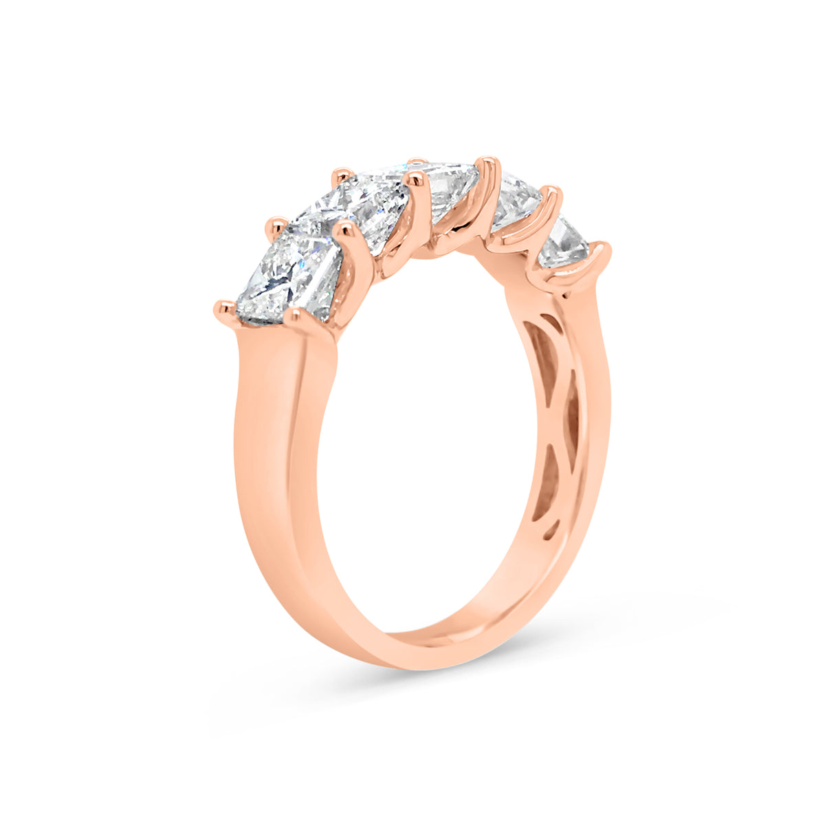 Princess-Cut Diamond Ring  -18k gold weighing 4.20 grams  -5 princess-cut four prong-set diamonds weighing 2.42 carats with G-H VS2-SI1