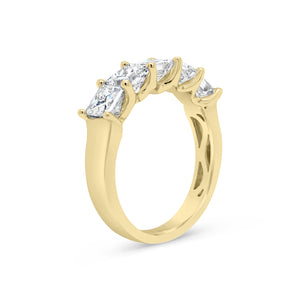 Princess-Cut Diamond Ring  -18k gold weighing 4.20 grams  -5 princess-cut four prong-set diamonds weighing 2.42 carats with G-H VS2-SI1