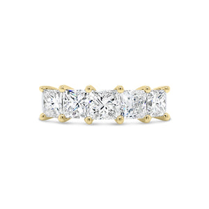 Princess-Cut Diamond Ring  -18k gold weighing 4.20 grams  -5 princess-cut four prong-set diamonds weighing 2.42 carats with G-H VS2-SI1