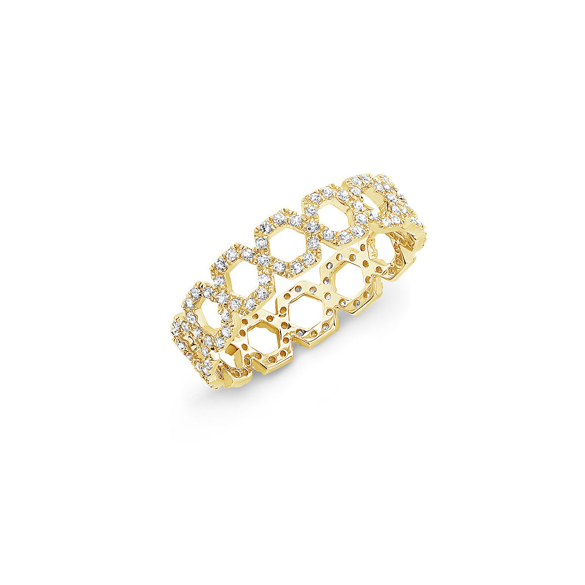 Diamond Hexagonal Chain Eternity Ring  -14k gold weighing 1.72 grams  -126 round diamonds weighing .37 carats