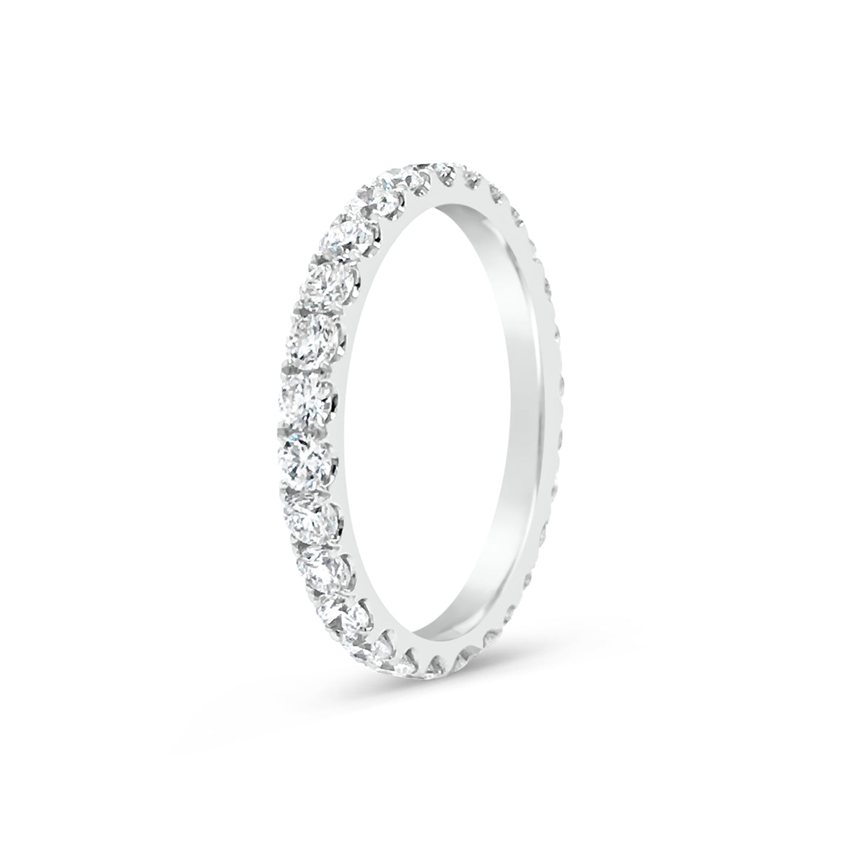 Simple Four Prong-Set Diamond Band  -18k gold weighing 2.52 grams  -26 round diamonds weighing 1.26 carats