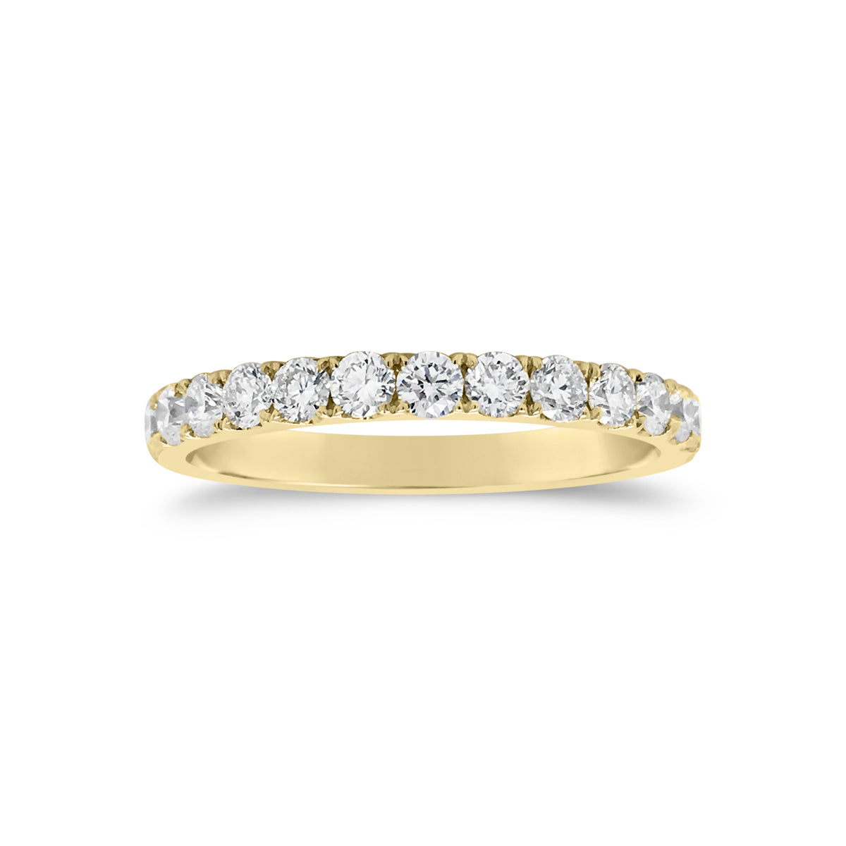 Simple Four Prong-Set Diamond Band  -18k gold weighing 2.52 grams  -26 round diamonds weighing 1.26 carats