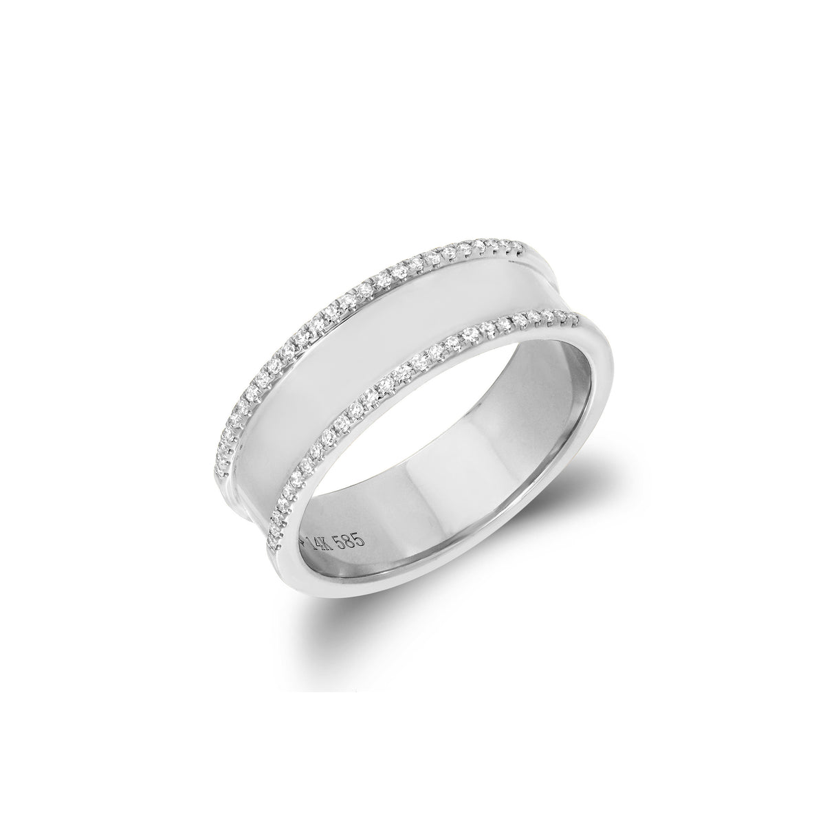 Diamond Outlined Gold Ring  *High polish finish  -14k gold weighing 5.27 grams  -50 round diamonds weighing .13 carats