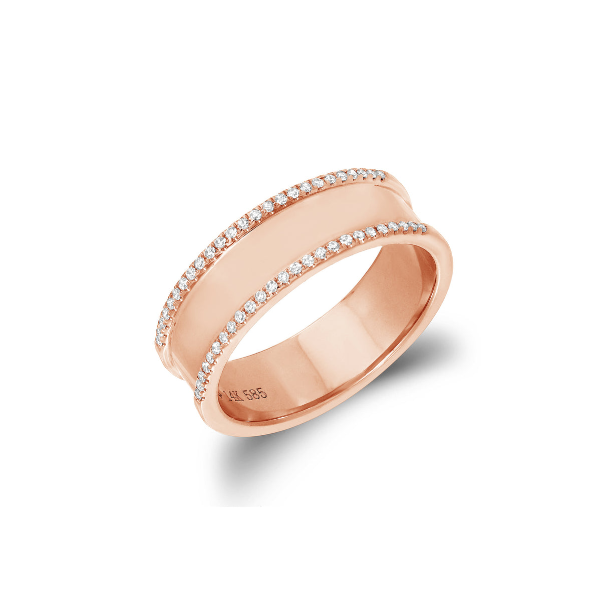 Diamond Outlined Gold Ring  *High polish finish  -14k gold weighing 5.27 grams  -50 round diamonds weighing .13 carats