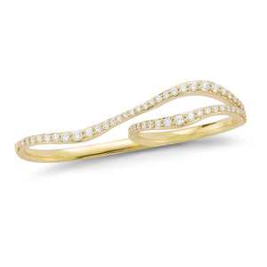 Wavy Double-finger Diamond Ring  -18k gold 5.82 grams  -57 round shared prong-set diamonds .58 carats.