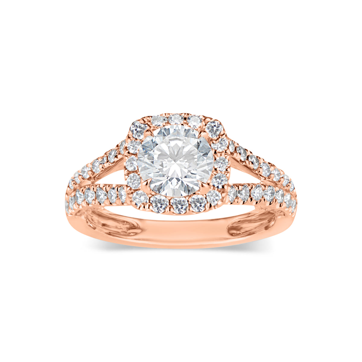 Cushion Halo Diamond Engagement Ring with Split Shank  -18K Weighting 5.28 GR  - 58 round diamonds totaling 0.88 carats