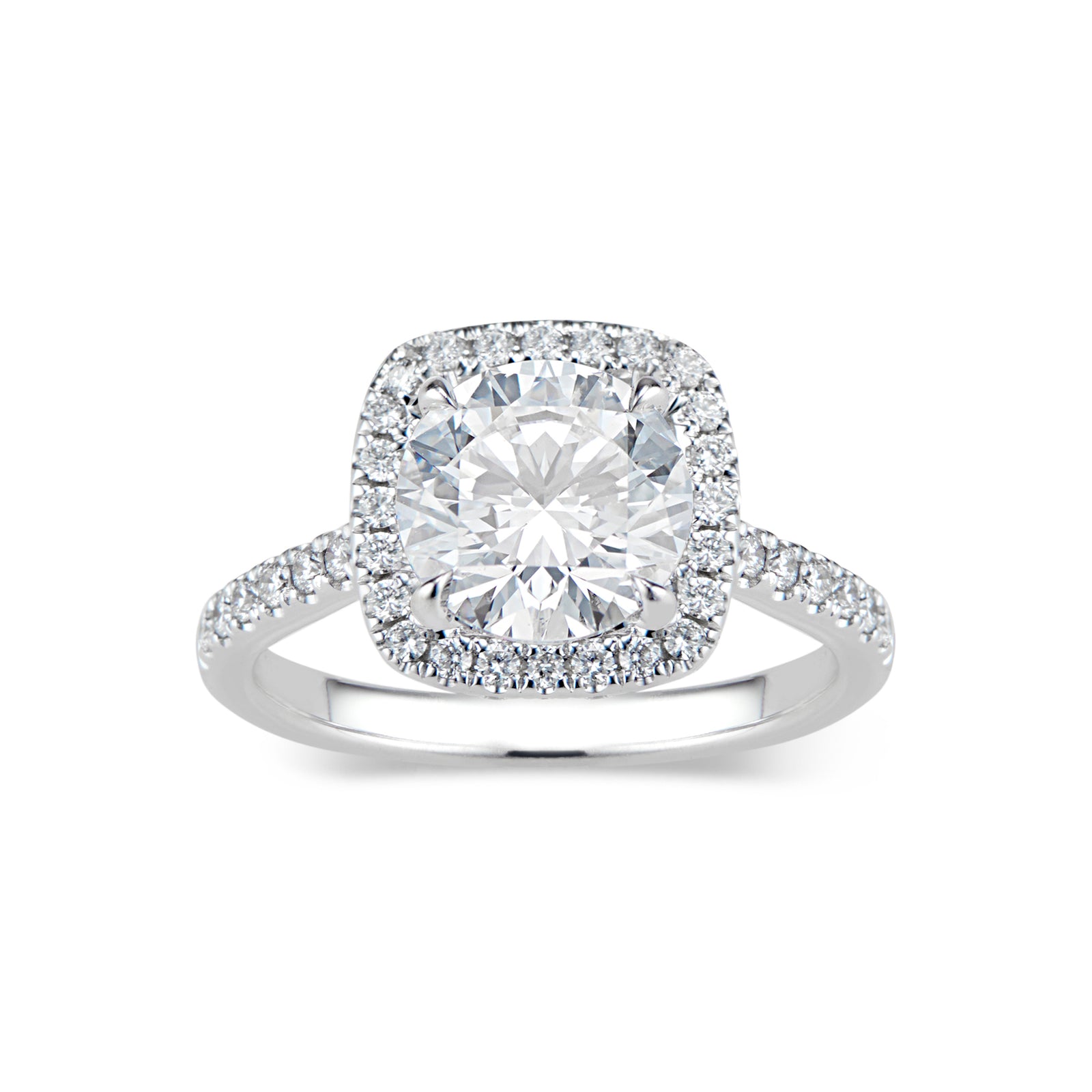 Cushion Halo Diamond Engagement Ring with Hidden Halo  -18k weighting 4.41GR  - 78 round diamonds totaling 0.61 carats