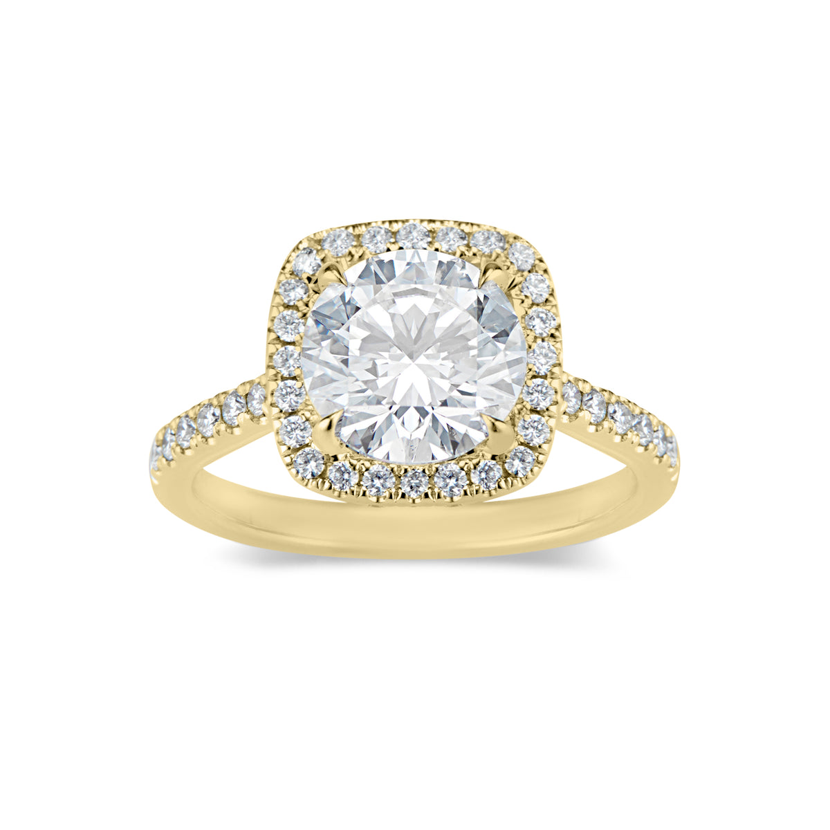 Cushion Halo Diamond Engagement Ring with Hidden Halo  -18k weighting 4.41GR  - 78 round diamonds totaling 0.61 carats
